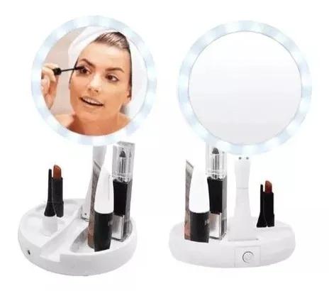 Espelho maquiagem dobrável aumenta até 10x com luz led portátil viagem camarim